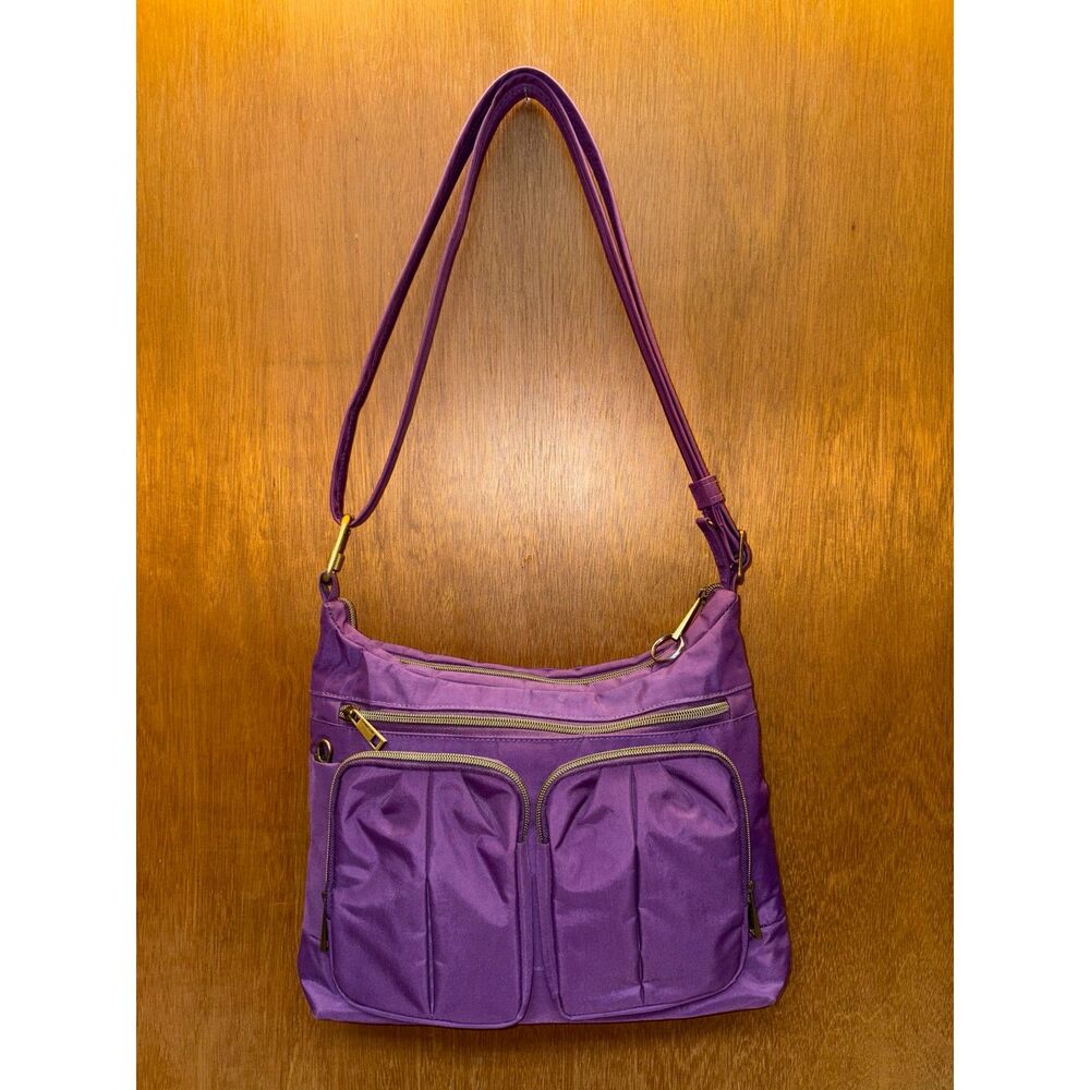 Travelon Purple Anti-Theft Double Zip Crossbody Bag RFID Bocking, sz 14 x10 x 3